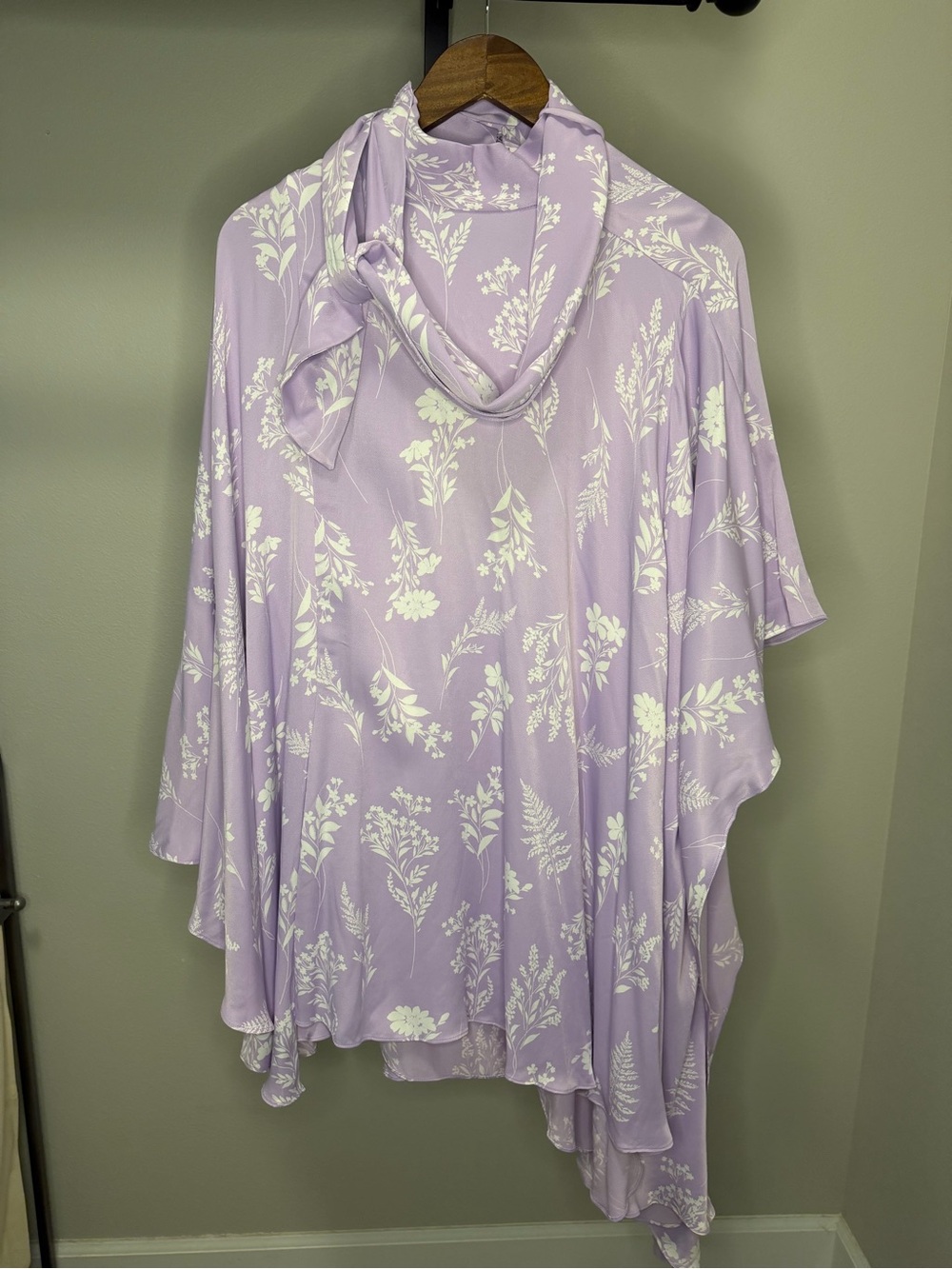 BHLDN Anthropology Maria Long-Sleeve High-Neck Swing Mini Dress in lilac combo